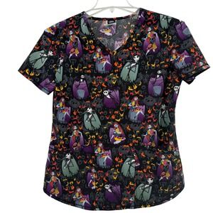 Disney Nightmare Before Christmas Black Scrub Top Jack Sally Small